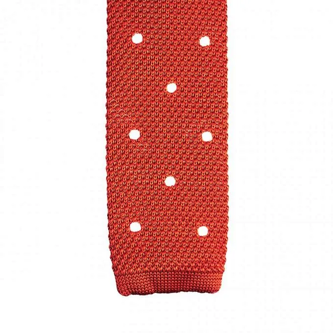 Burnt Orange Polka Dot Knitted Square Cut Tie