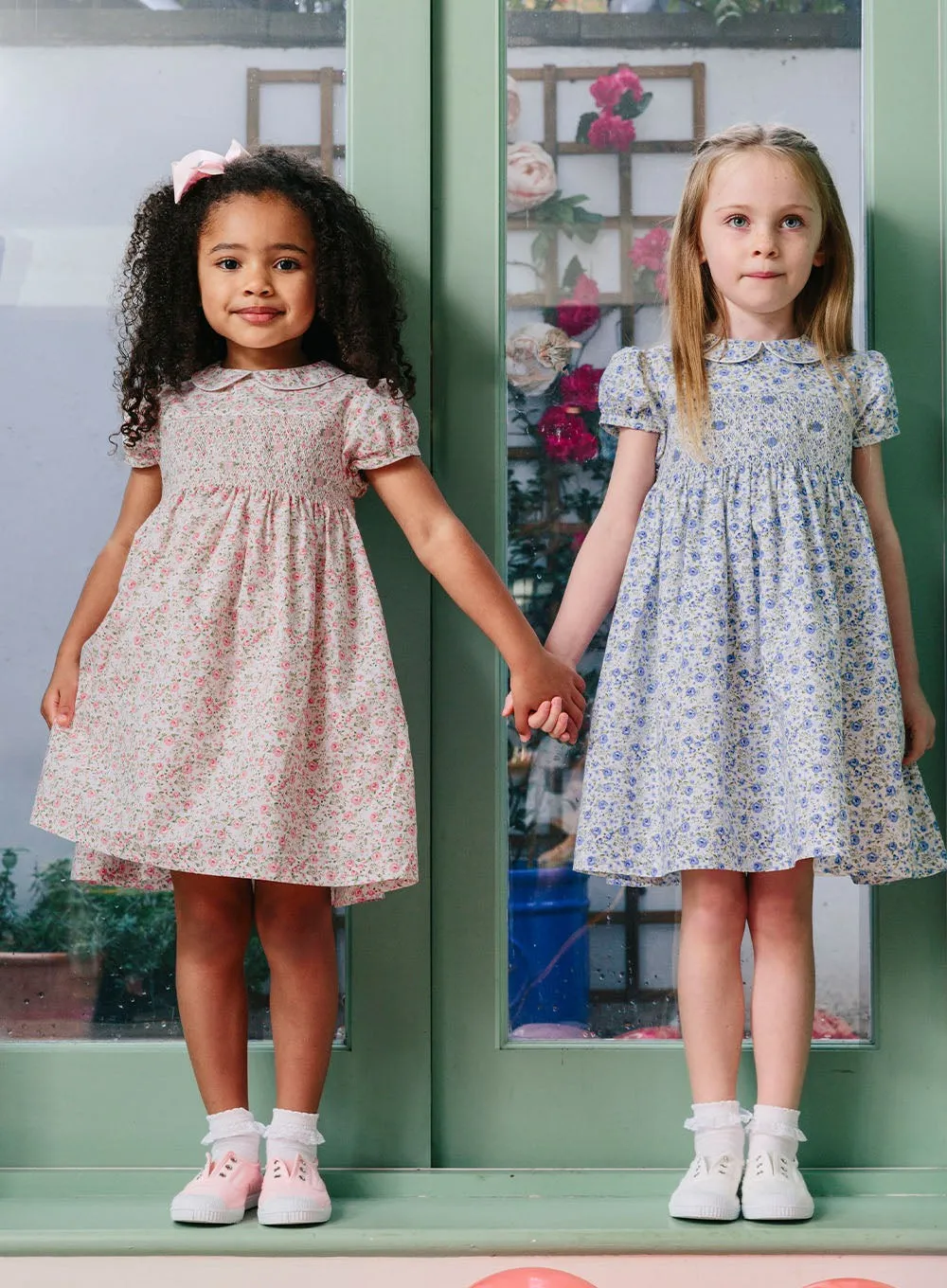 Catherine Smocked Dress in Blue Rose