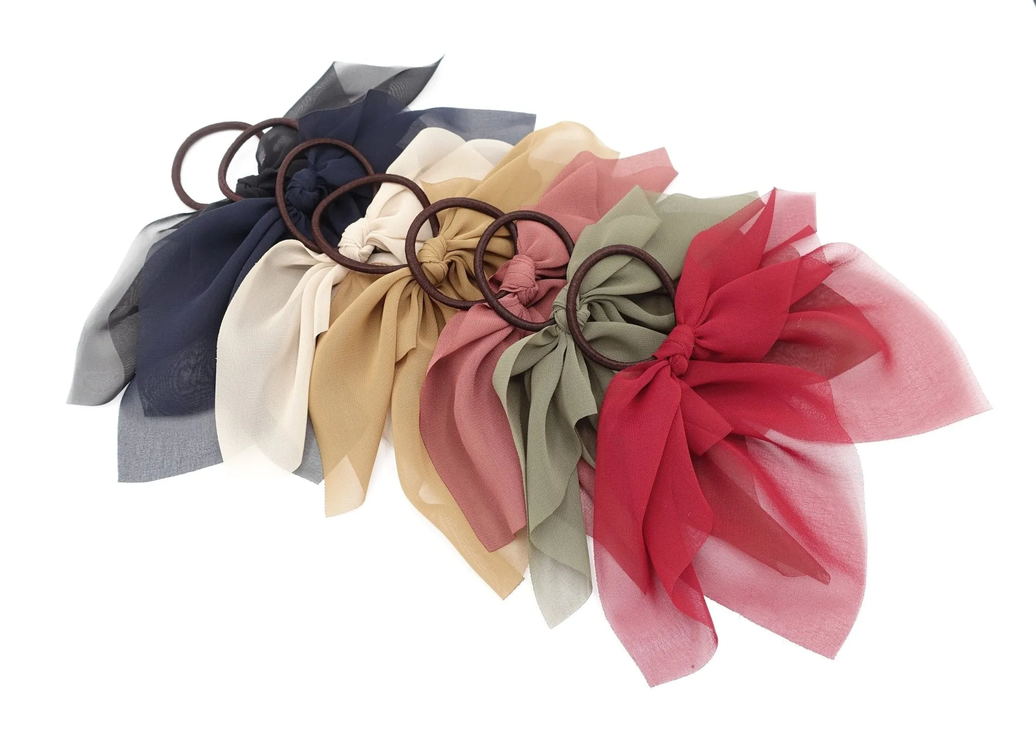 chiffon bow wing knot hair elastic ponytail holder women hair accessory