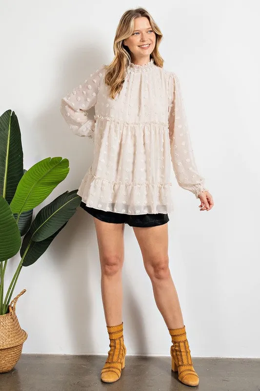 Chiffon Ruffle Tunic Top, Ivory