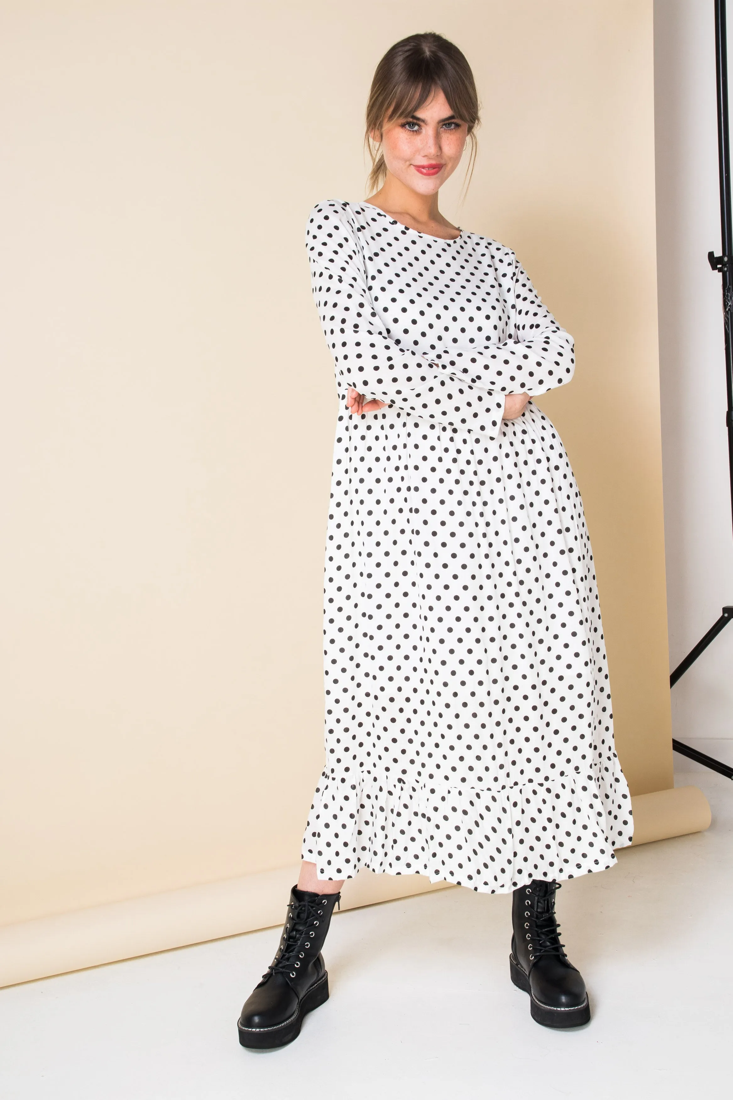 Daisy Street Midaxi Smock Dress in Spot Print