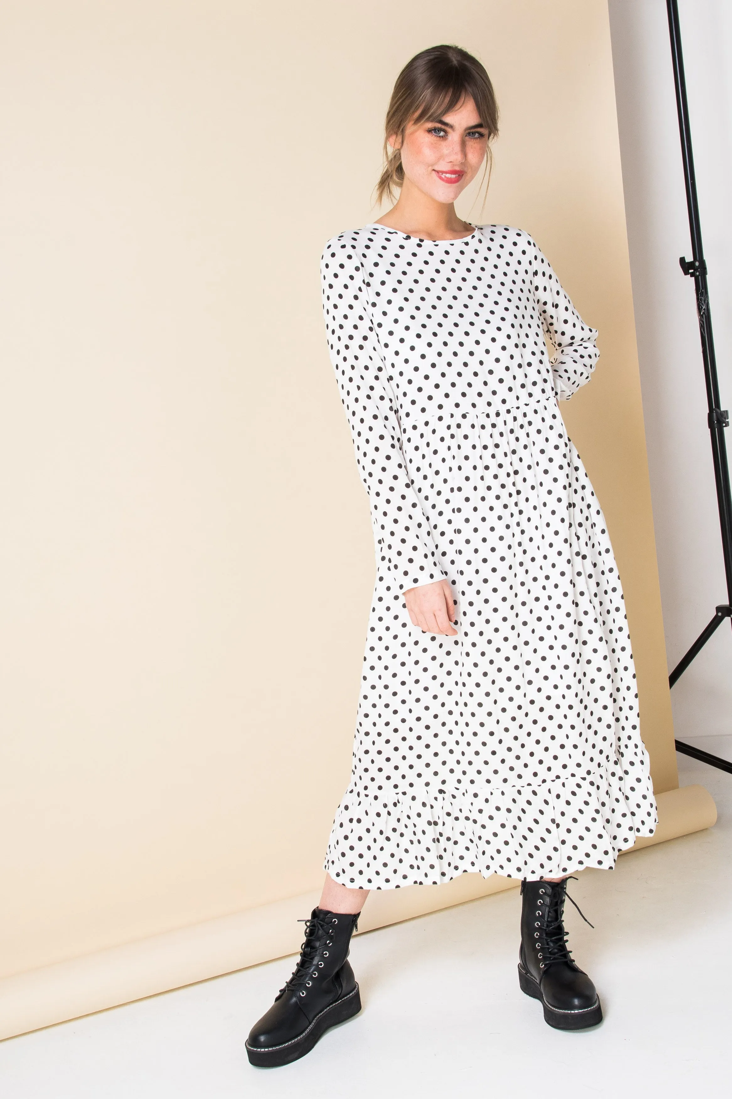 Daisy Street Midaxi Smock Dress in Spot Print