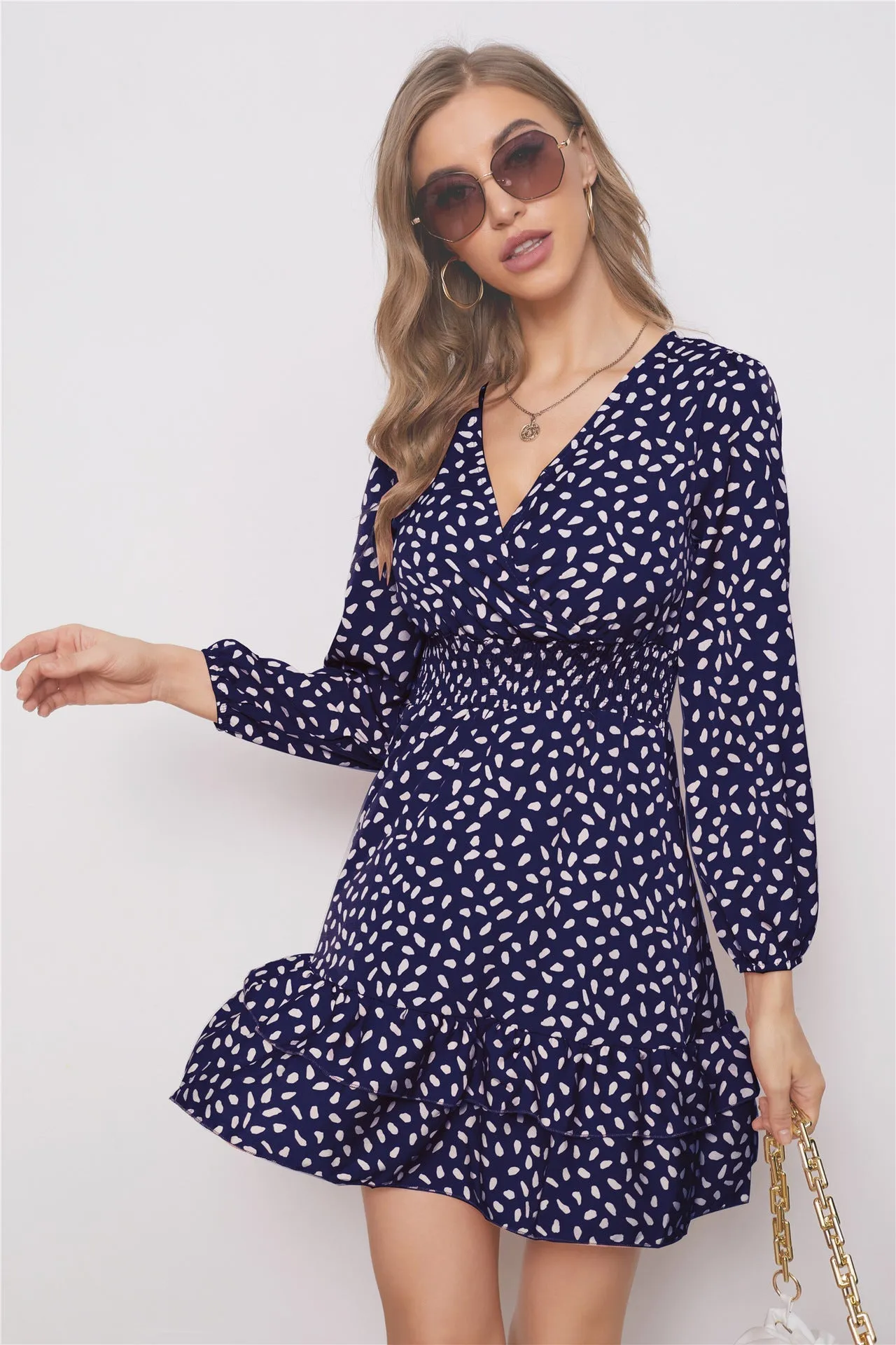 Delaney Smocked Polka Dot Ruffle Dress