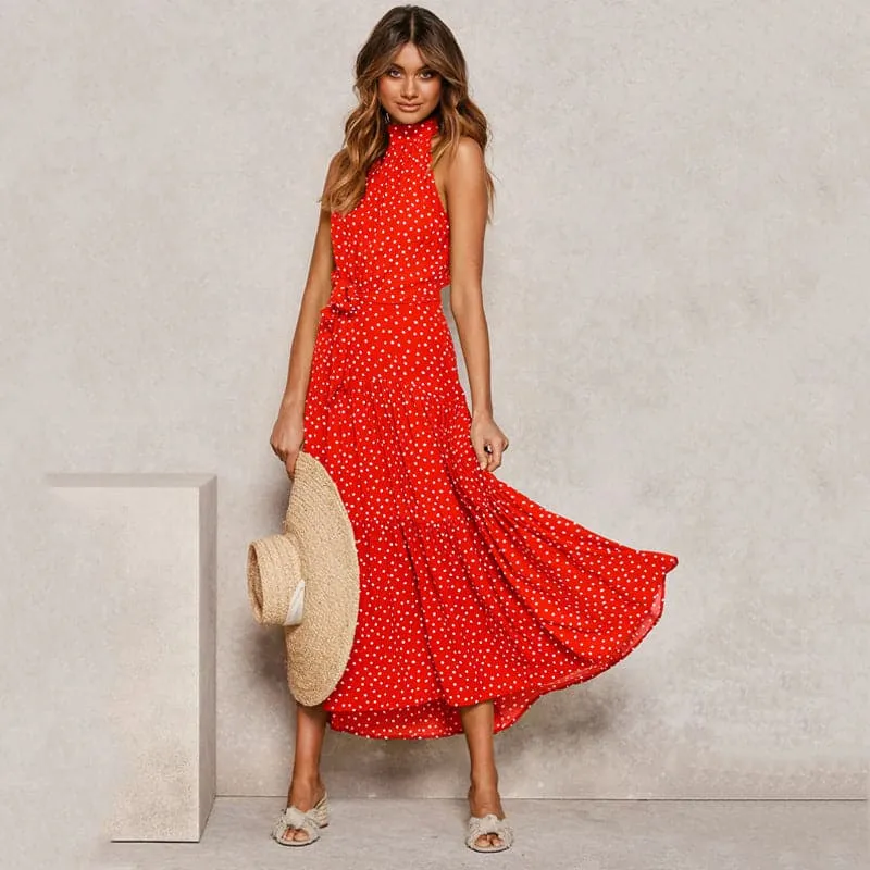 DressBetty - Polka Dot Print Women Bohemian Maxi Dress