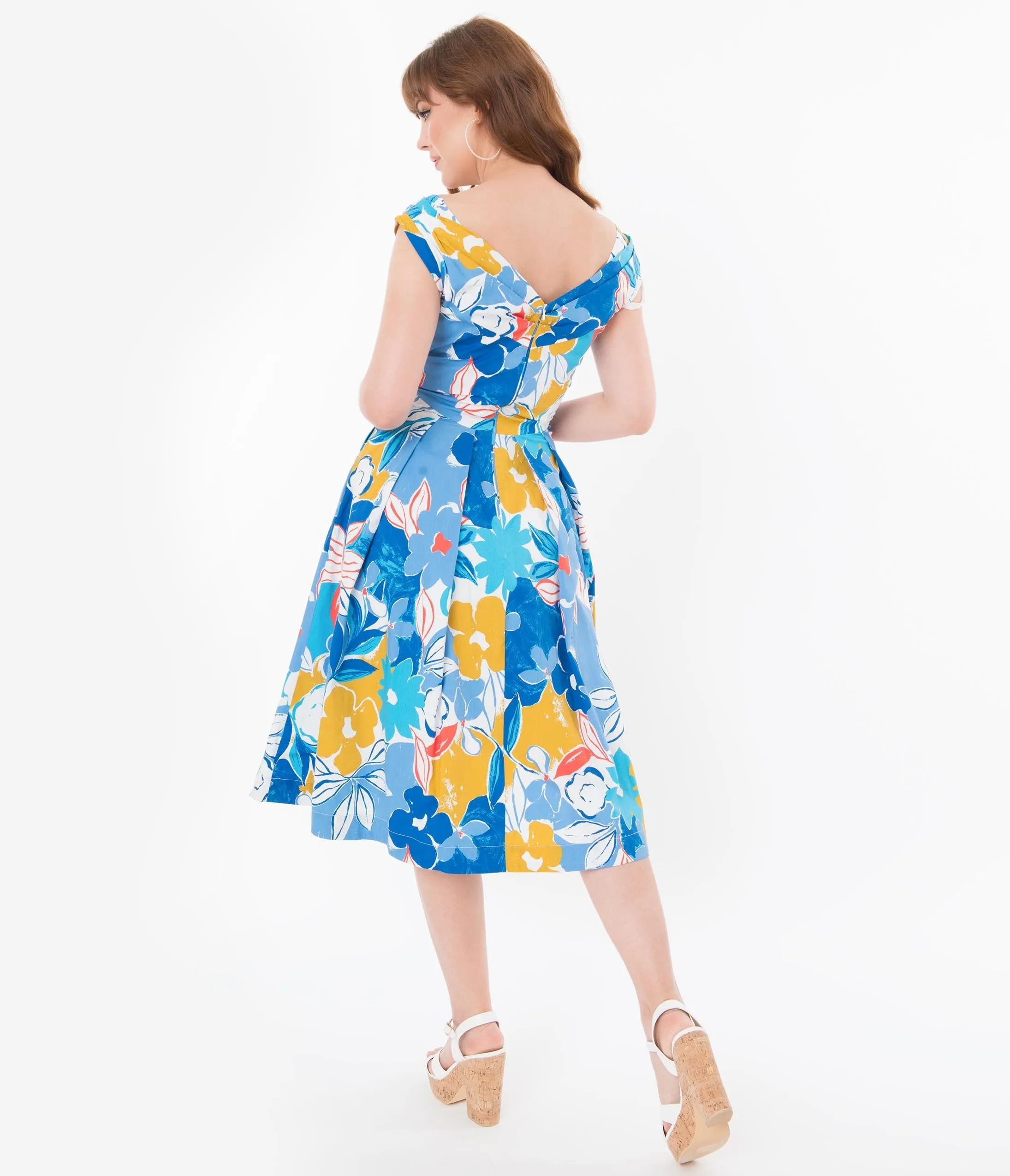 Emily & Fin 1940s Blue Asilah Floral Florence Swing Dress