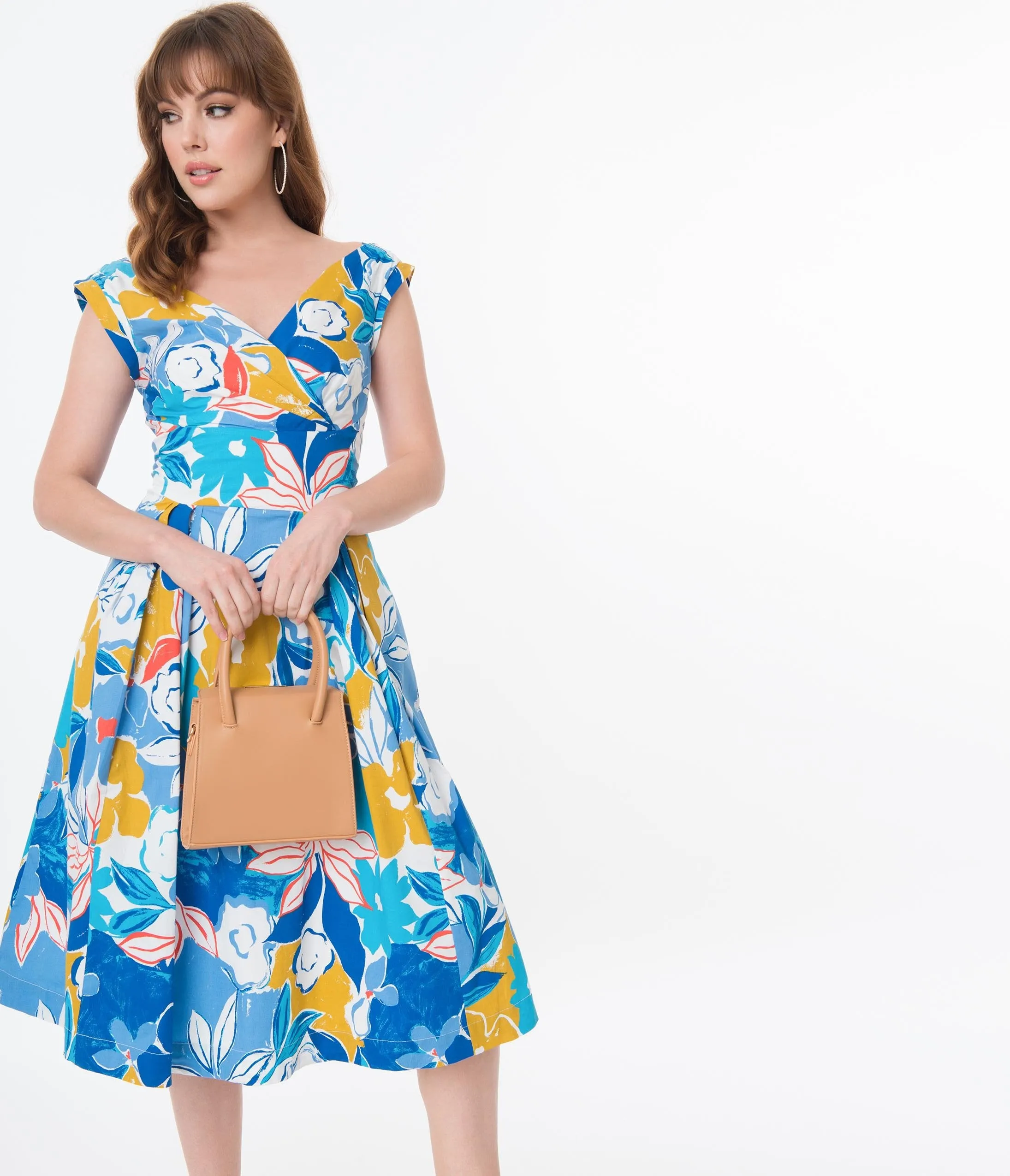 Emily & Fin 1940s Blue Asilah Floral Florence Swing Dress