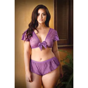 Fantasy Lingerie Curve Kate Lace Tie-Front Crop Top With Matching Tap Panty Amethyst 3XL/4XL