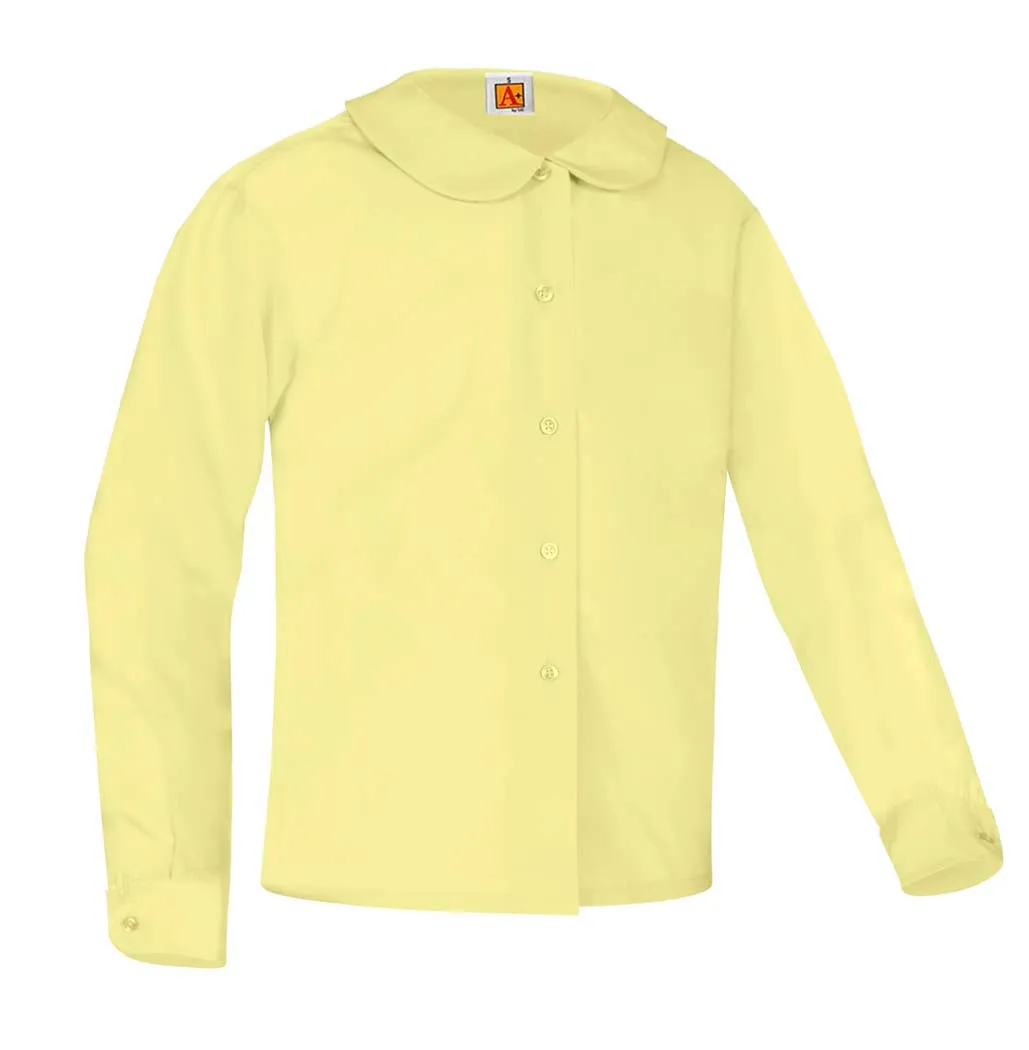 Girls Long Sleeve Blouse - Round Collar - Yellow