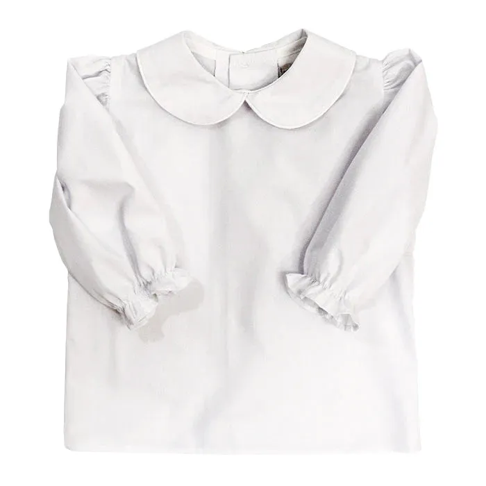 Girls Long Sleeve Button Back Shirt-White