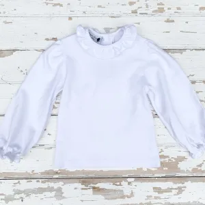 Girls White Knit Ruffle Top