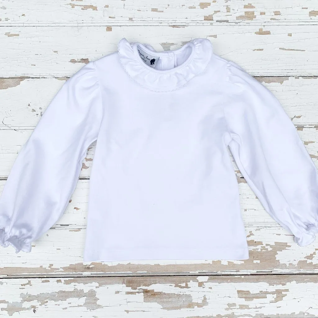 Girls White Knit Ruffle Top