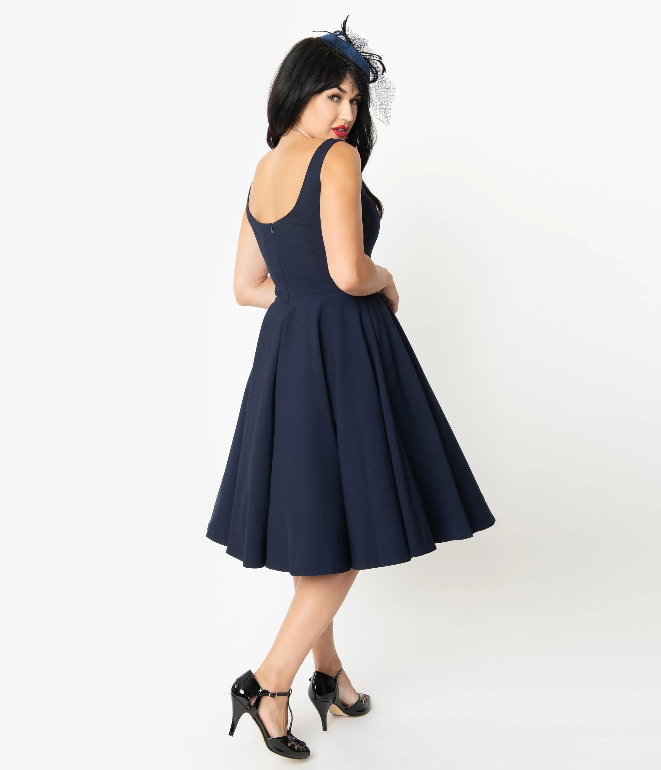 Glamour Bunny 1950s Dark Blue Sweetheart Madison Swing Dress