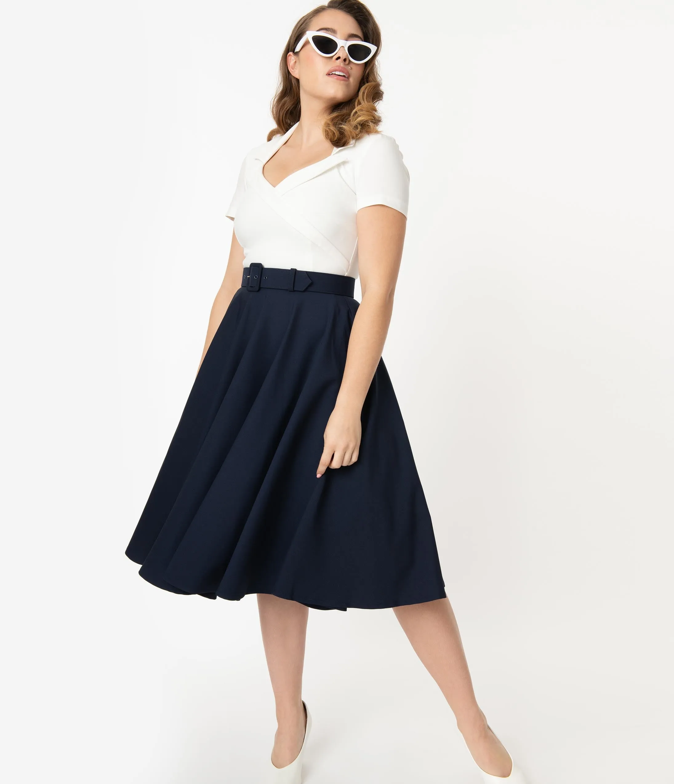 Glamour Bunny 1950s Navy & Ivory Lila Swing Dress