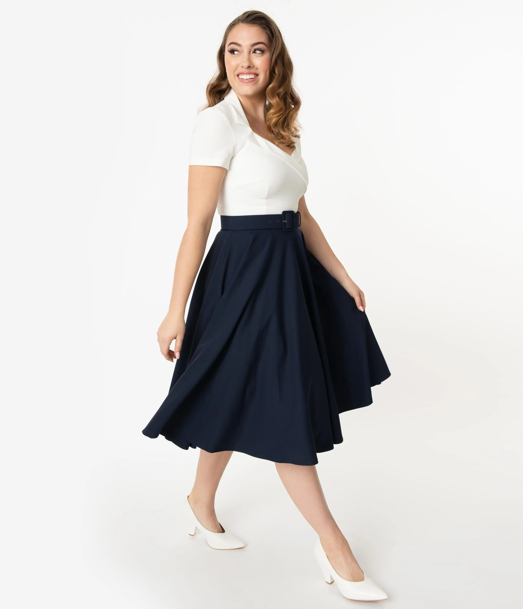 Glamour Bunny 1950s Navy & Ivory Lila Swing Dress