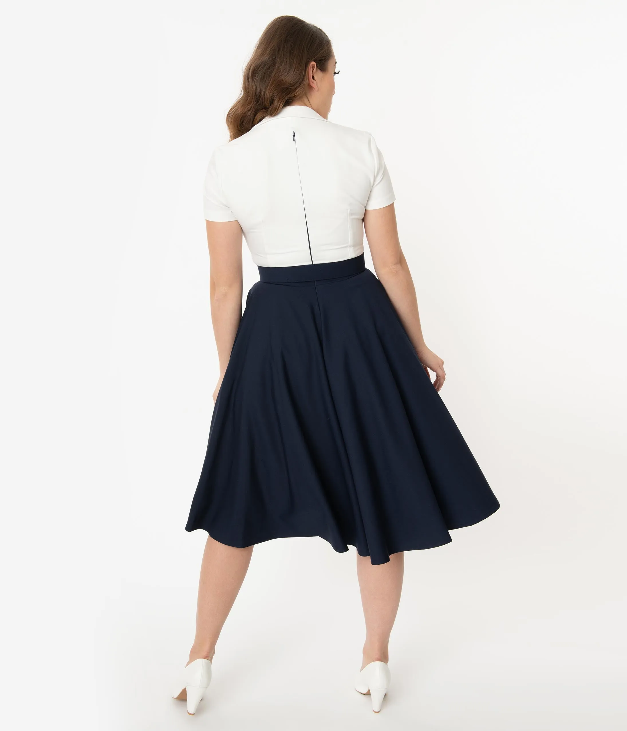 Glamour Bunny 1950s Navy & Ivory Lila Swing Dress