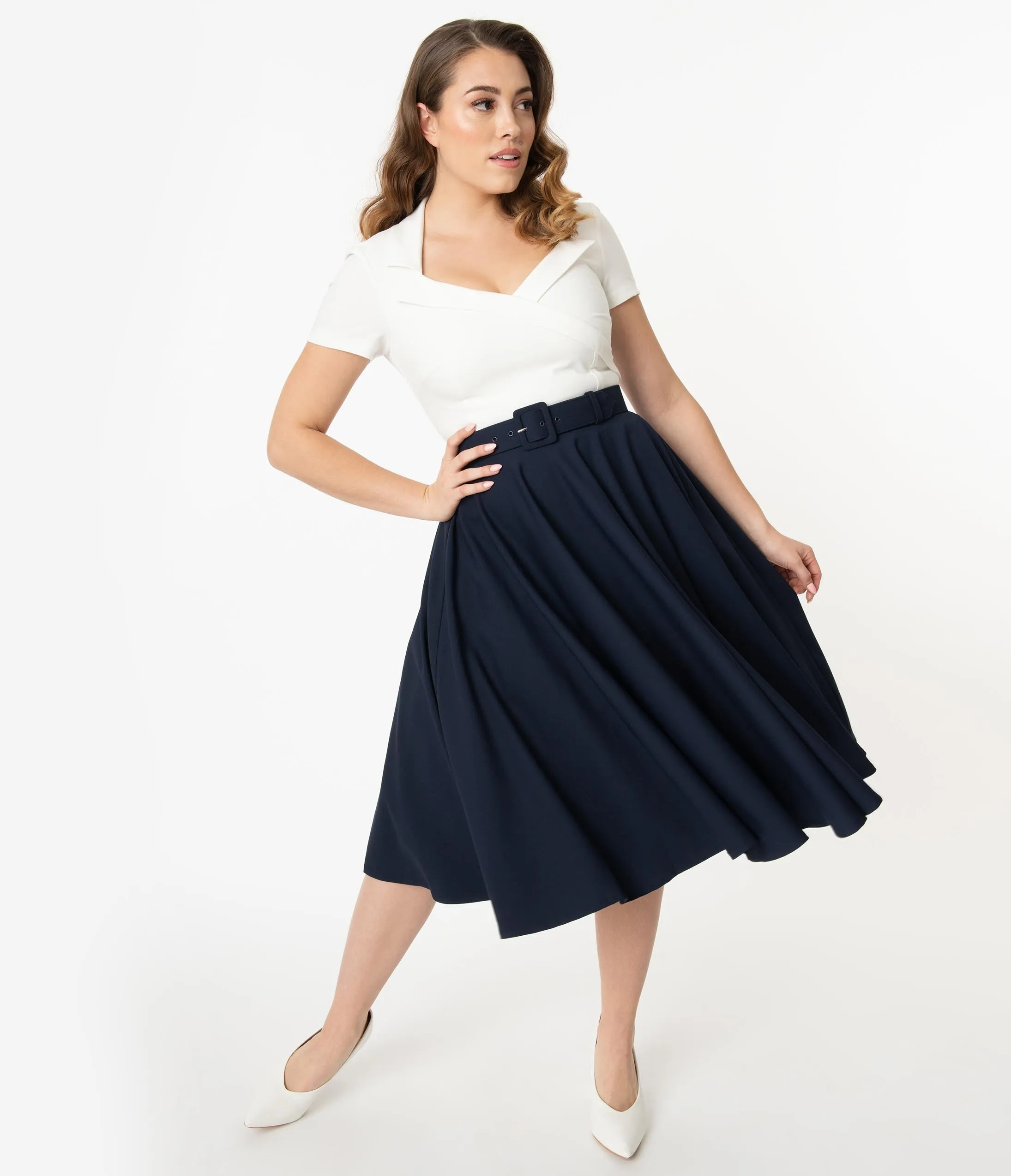 Glamour Bunny 1950s Navy & Ivory Lila Swing Dress