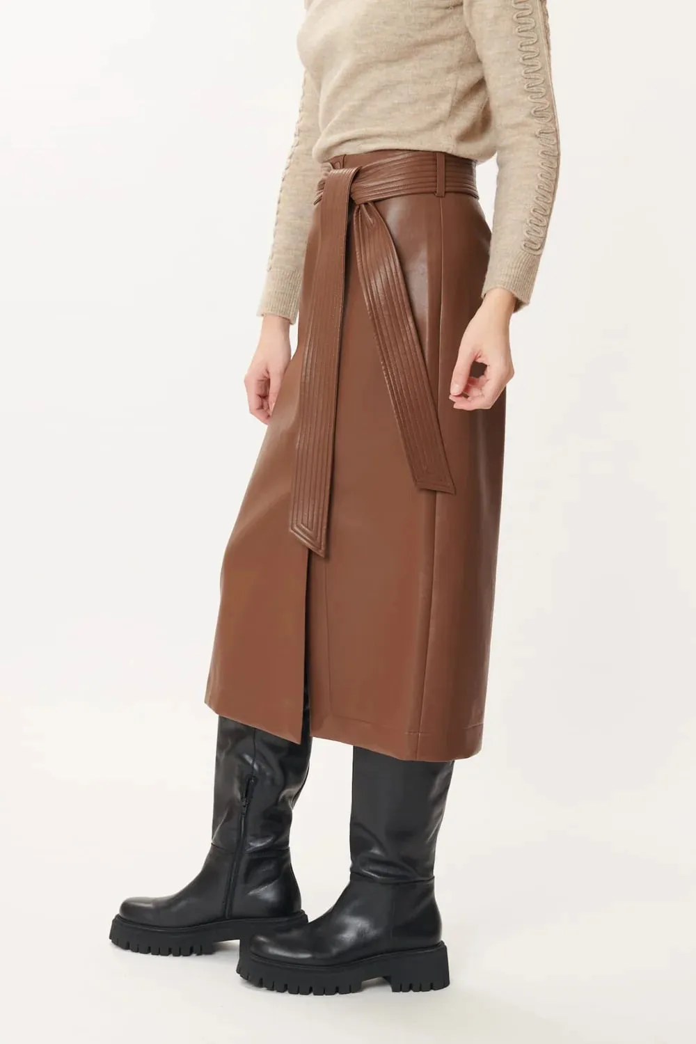 Églantine Midi vegan Leather Skirt - Coco