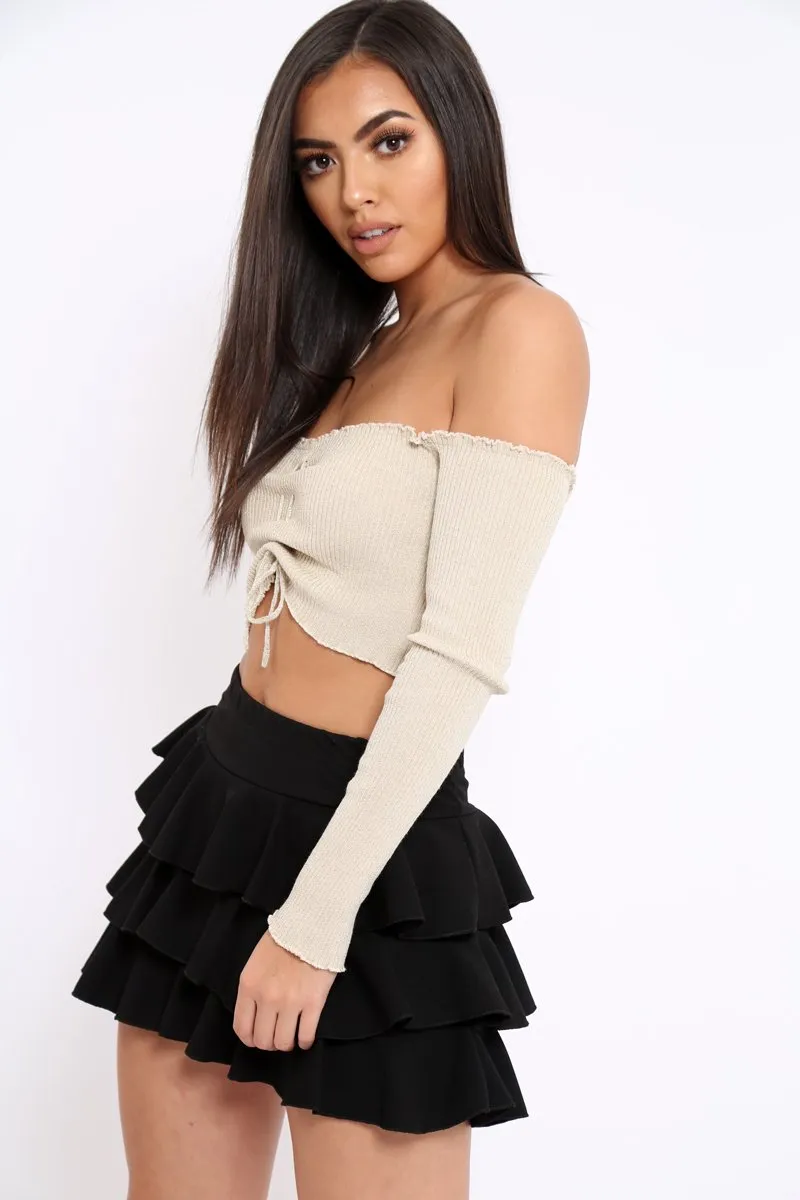 Gold Gathered Middle Bardot Crop Top - Sally