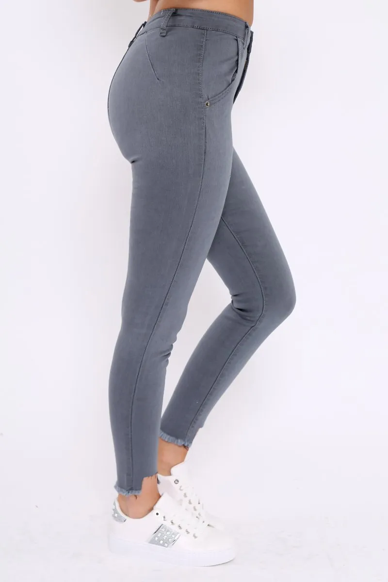 Grey High Waist Cut Out Hem Jeans - Geri