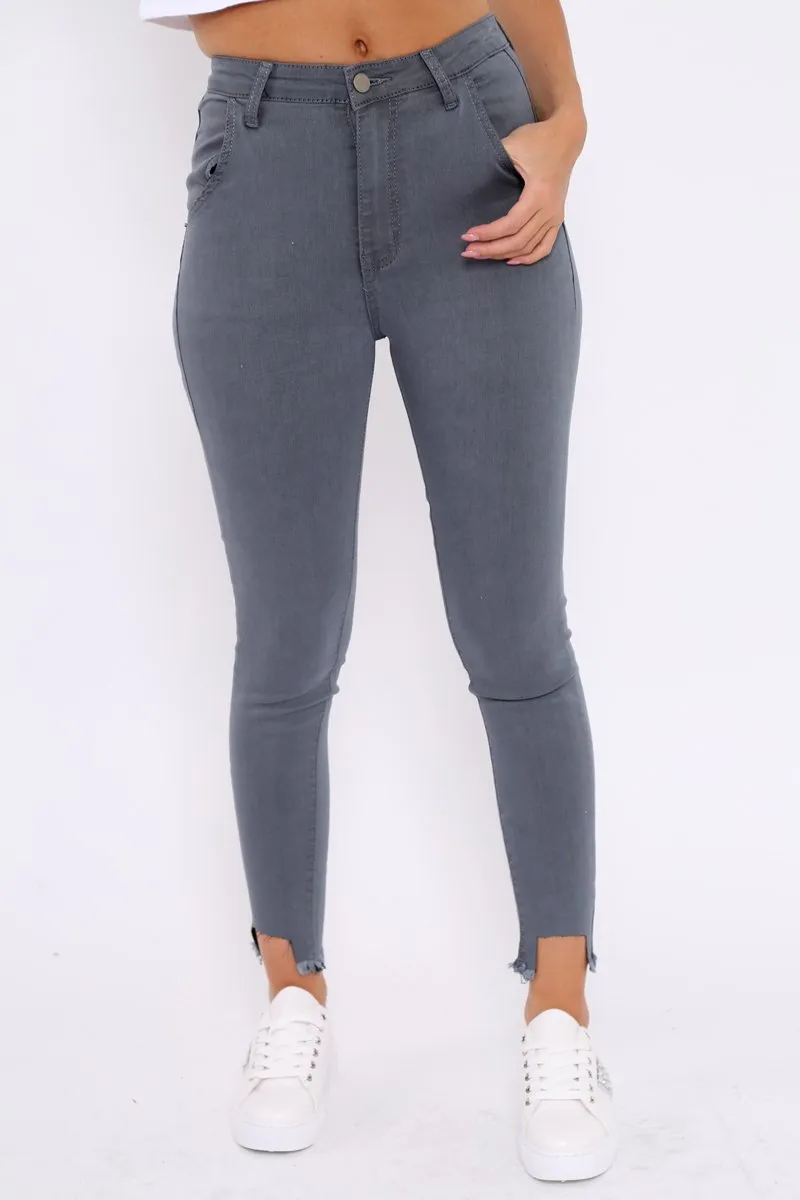 Grey High Waist Cut Out Hem Jeans - Geri