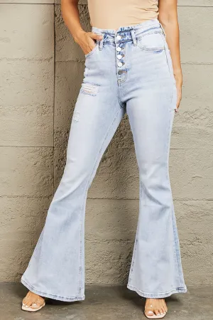 High Waisted Button Fly Flare Jeans