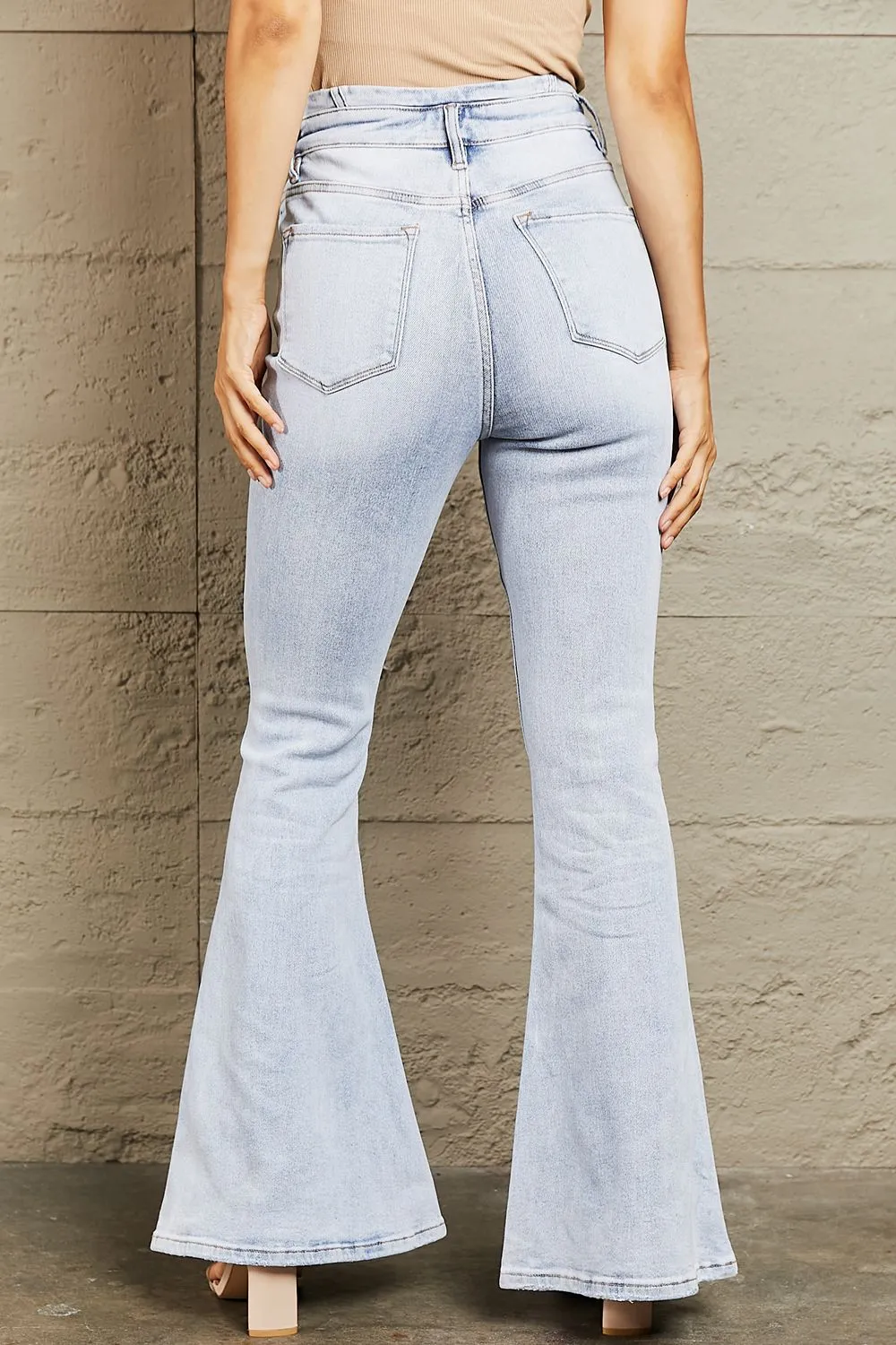 High Waisted Button Fly Flare Jeans