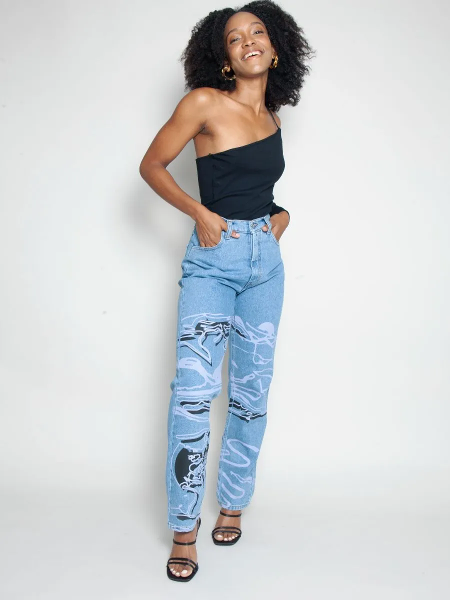 High Waisted Organic & Recycled Moss Movement Blue Jeans