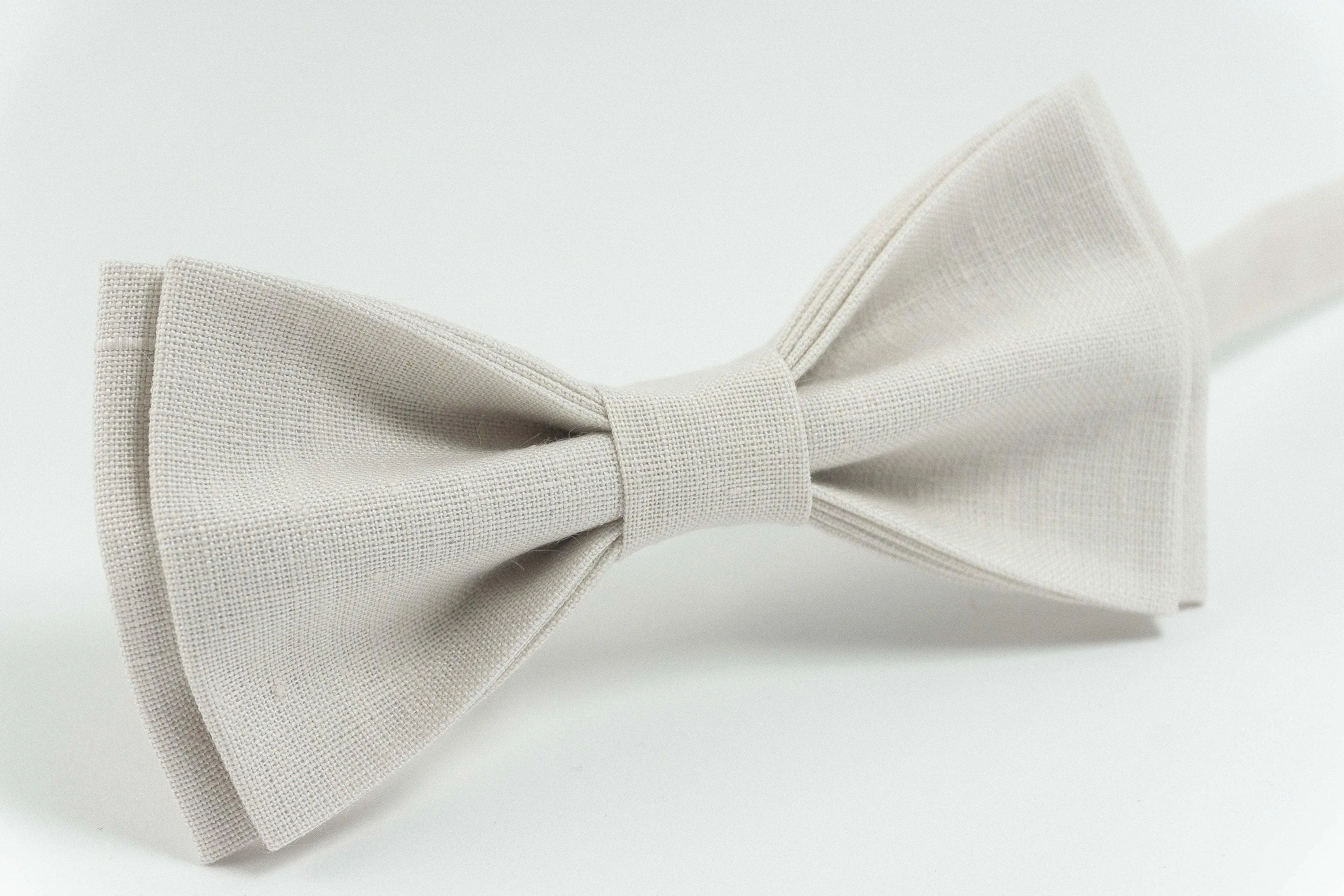 Ivory bow tie - groomsmen linen bow tie for wedding