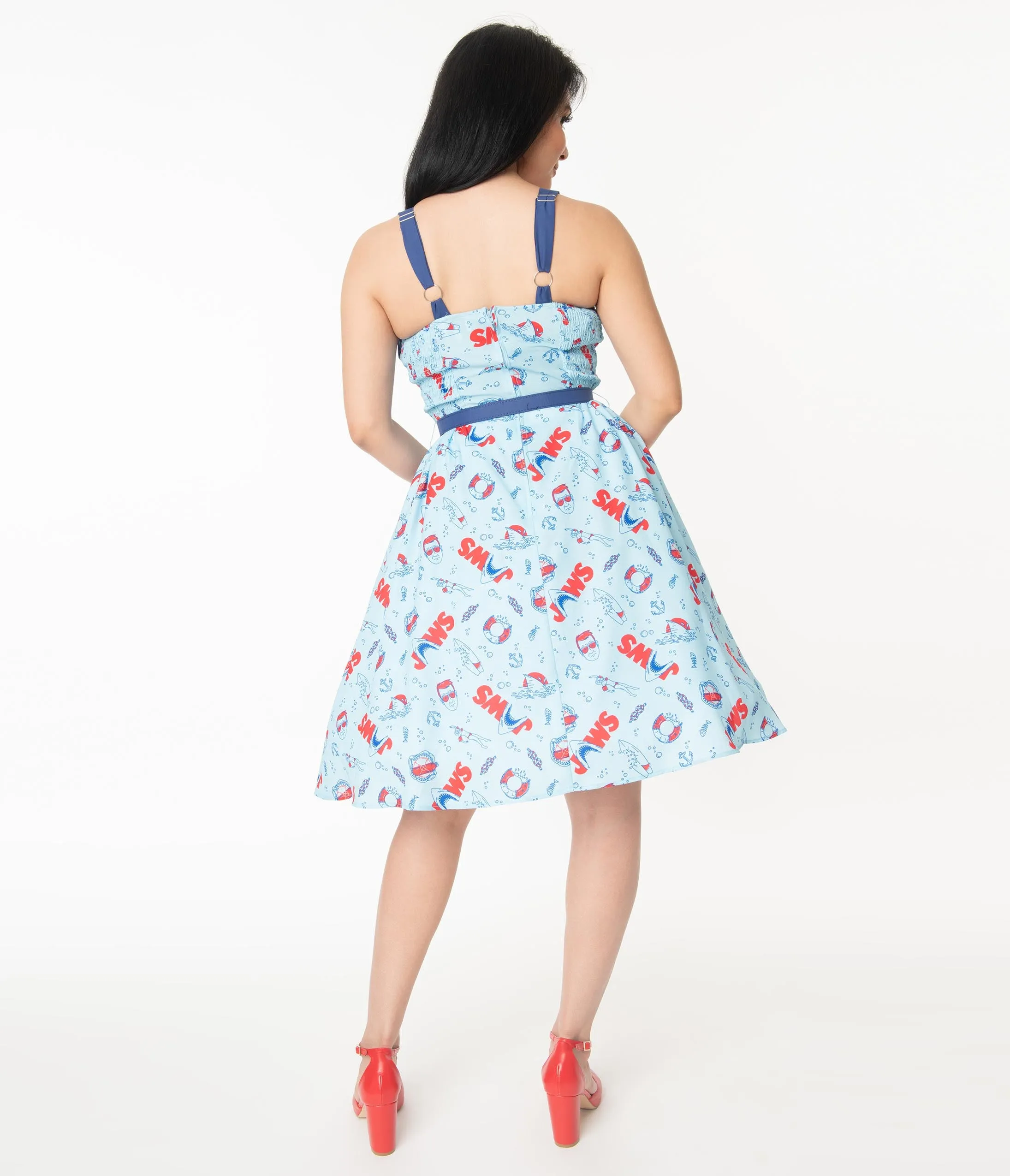 Jaws x Unique Vintage Jaws Icon Print Rachel Swing Dress