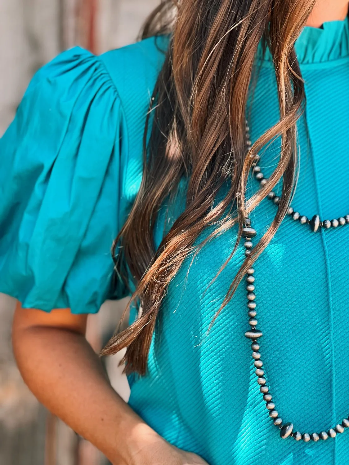 Kristi Teal Puff Sleeve Top