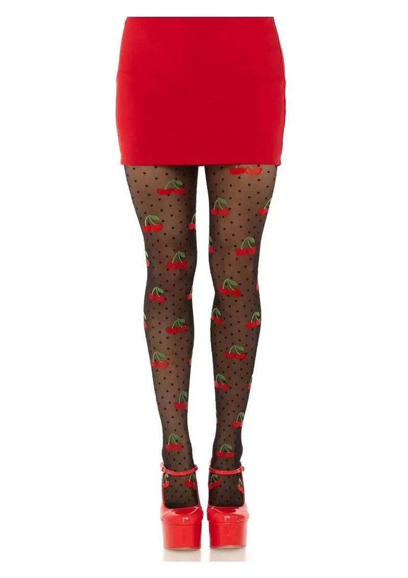 Leg Avenue Spandex Sheer Polka Dot Cherry Tights