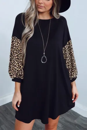 Leopard Patchwork Swing Long Sleeve Dress