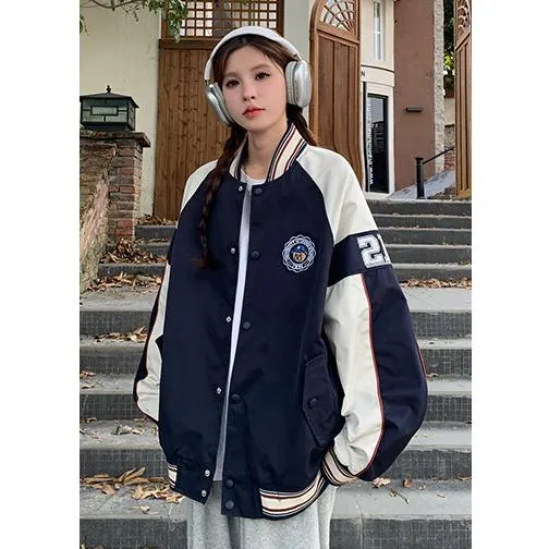 Loose Fit Casual Slash Pocket Bomber Jacket