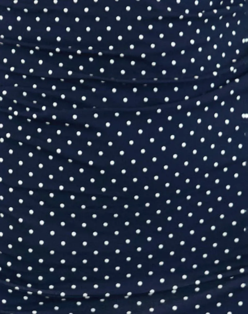 Navy Luscian Plunge Mini Dress with Micro Polka Dots