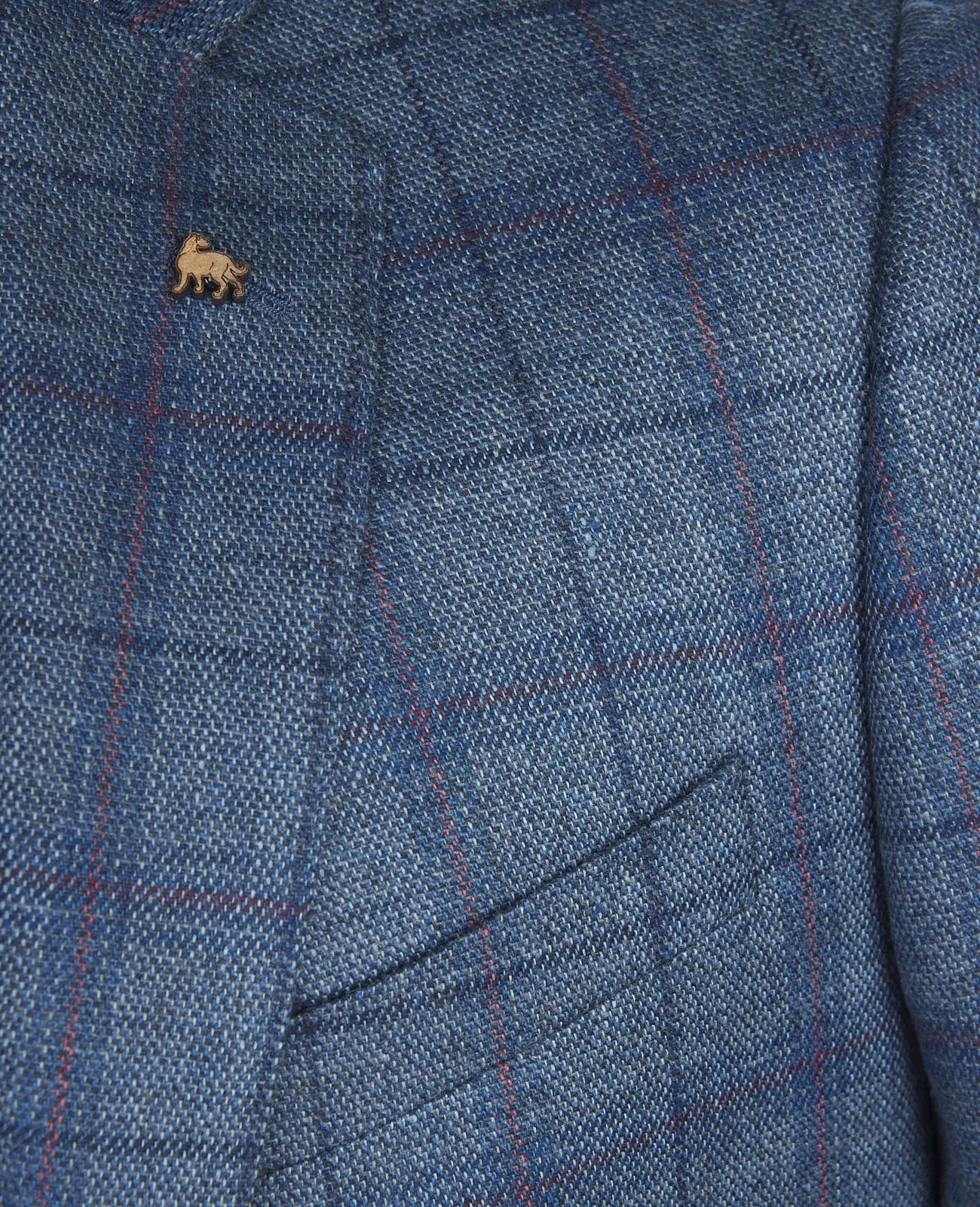 MAGEE Midweight Tweed Jacket - Mens Finn Patch Pocket - Blue with Navy, Tangerine & Raspberry Check