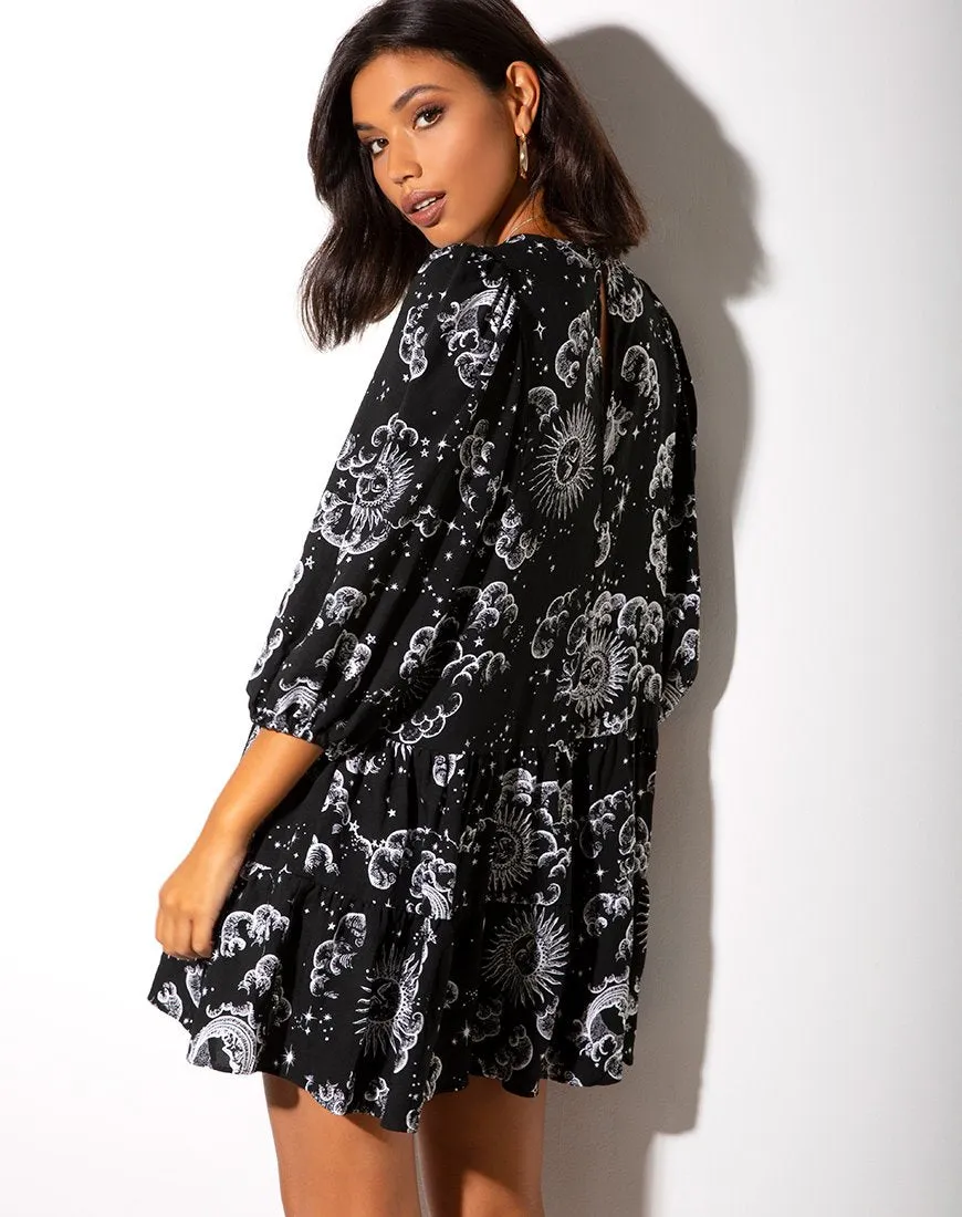 Mareta Tea Dress in Night Sky Black