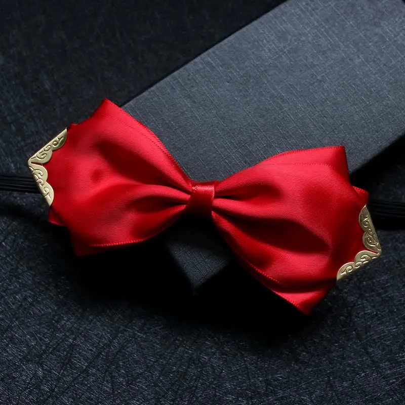 Men's Classic Solid Color Golden Tipped Bow Tie