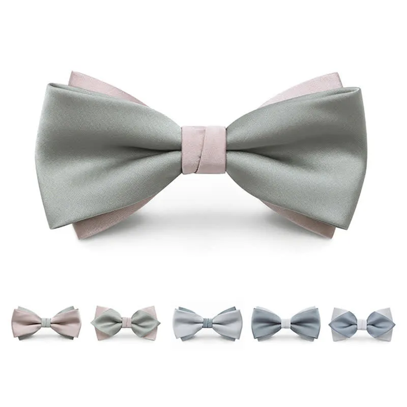 Men's Pale Color Double Layered Wedding Bow Tie