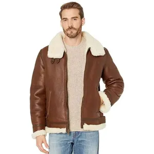 Men’s Ugg Auden Genuine Shearling Trim Leather Aviator Jacket