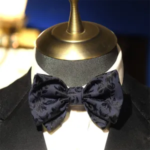 Men's Vintage Dark Blue Jacquard Wedding Bow Tie