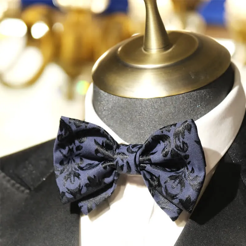 Men's Vintage Dark Blue Jacquard Wedding Bow Tie