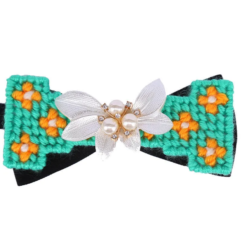 Men's Wool Weave Pearl Rinestone Flower Bow Tie