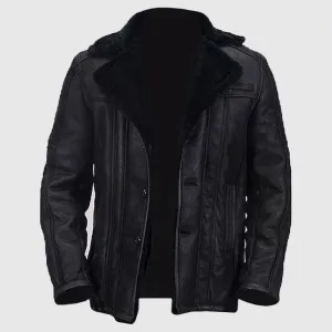 New Men's Aviator Shearling Bomber Black Genuine Sheepskin Leather Jacket Coat