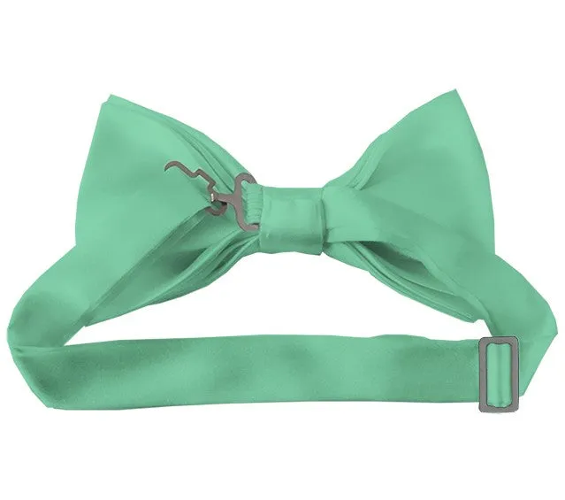 New Solid Satin Pretied Bow Ties - Aqua Green