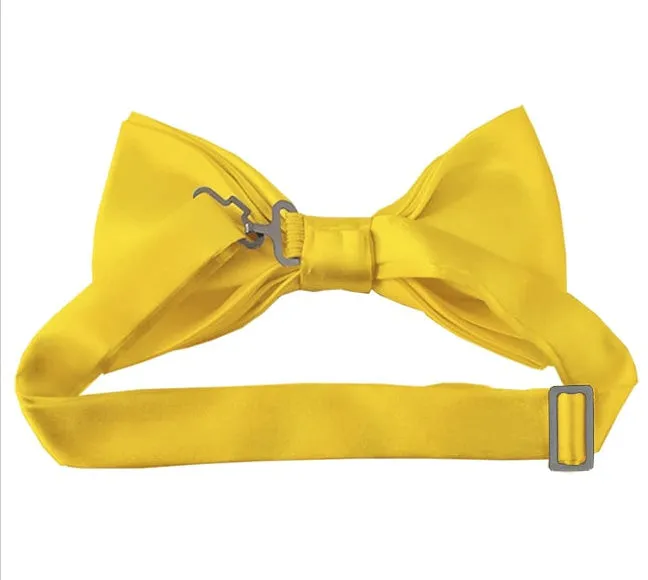 New Solid Satin Pretied Bow Ties - Lemon Yellow