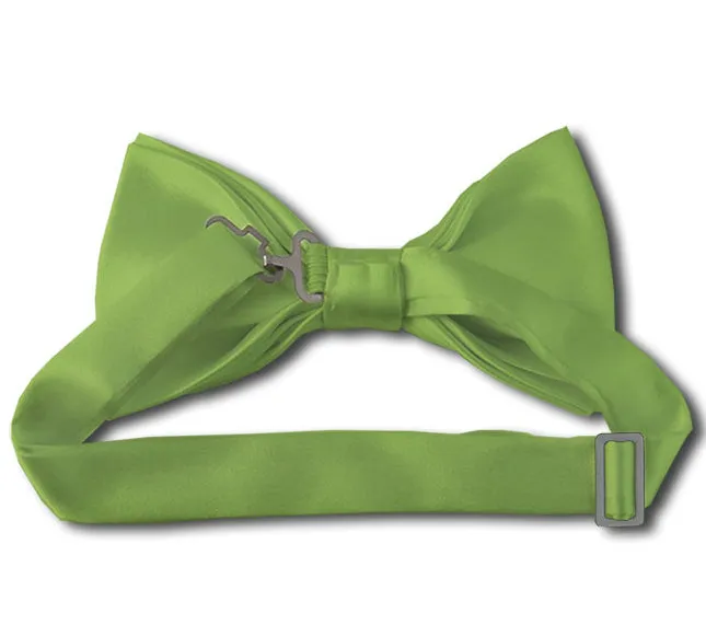 New Solid Satin Pretied Bow Ties - Pear Green