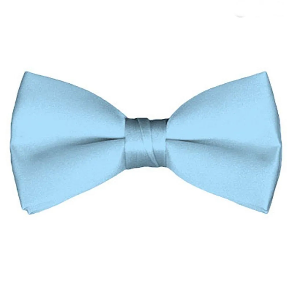 New Solid Satin Pretied Bow Ties - Powder Blue