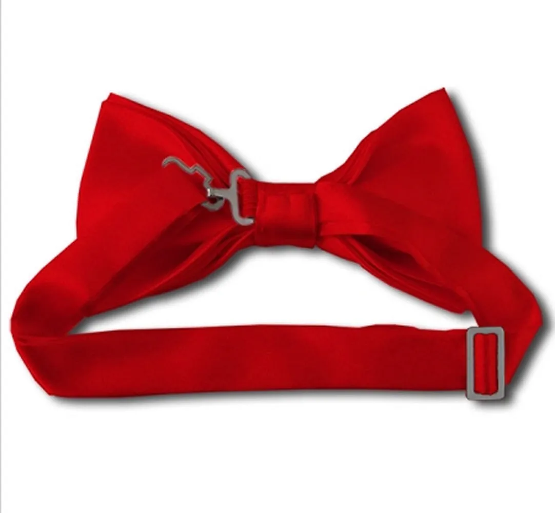 New Solid Satin Pretied Bow Ties - White