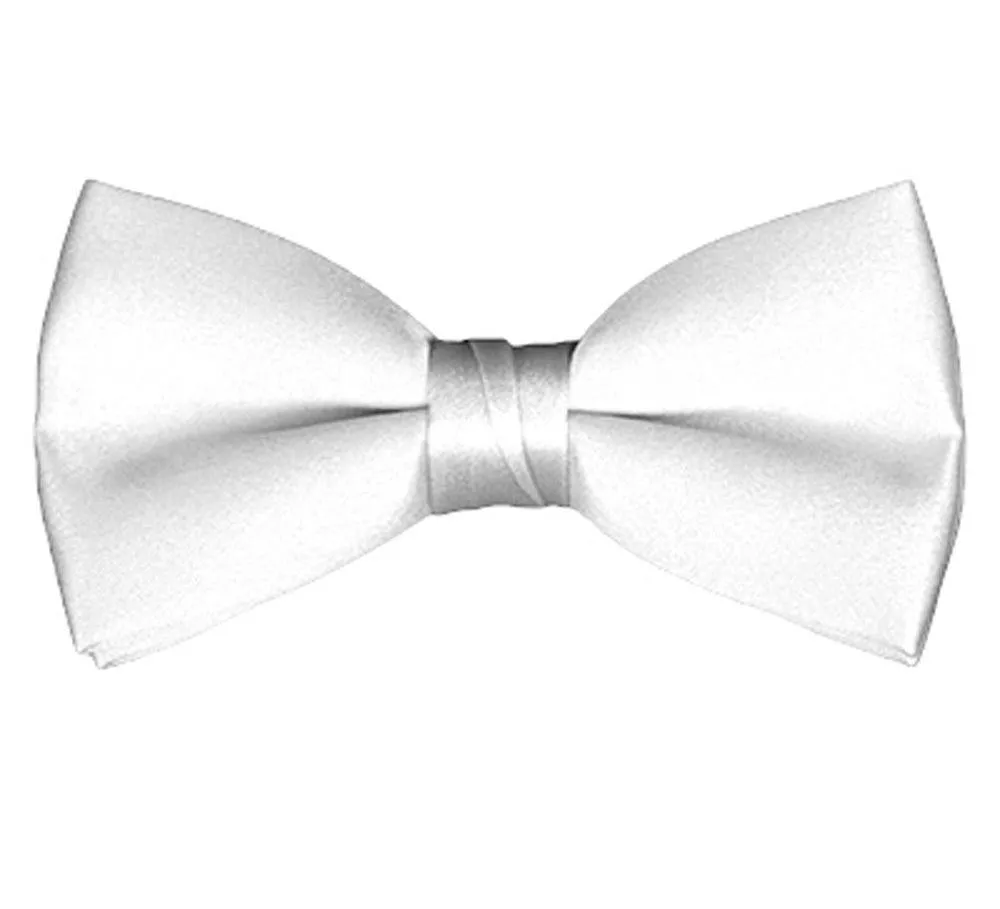 New Solid Satin Pretied Bow Ties - White