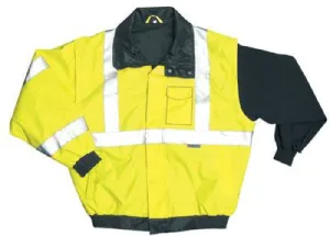 OccuNomix Medium Yellow PVC Coated Polyester Class 3 Weather Resistant Bomber Jacket With Front Hook And Loop Closure, 2" 3M Scotchlite Reflective Tape Striping And 2 Pockets